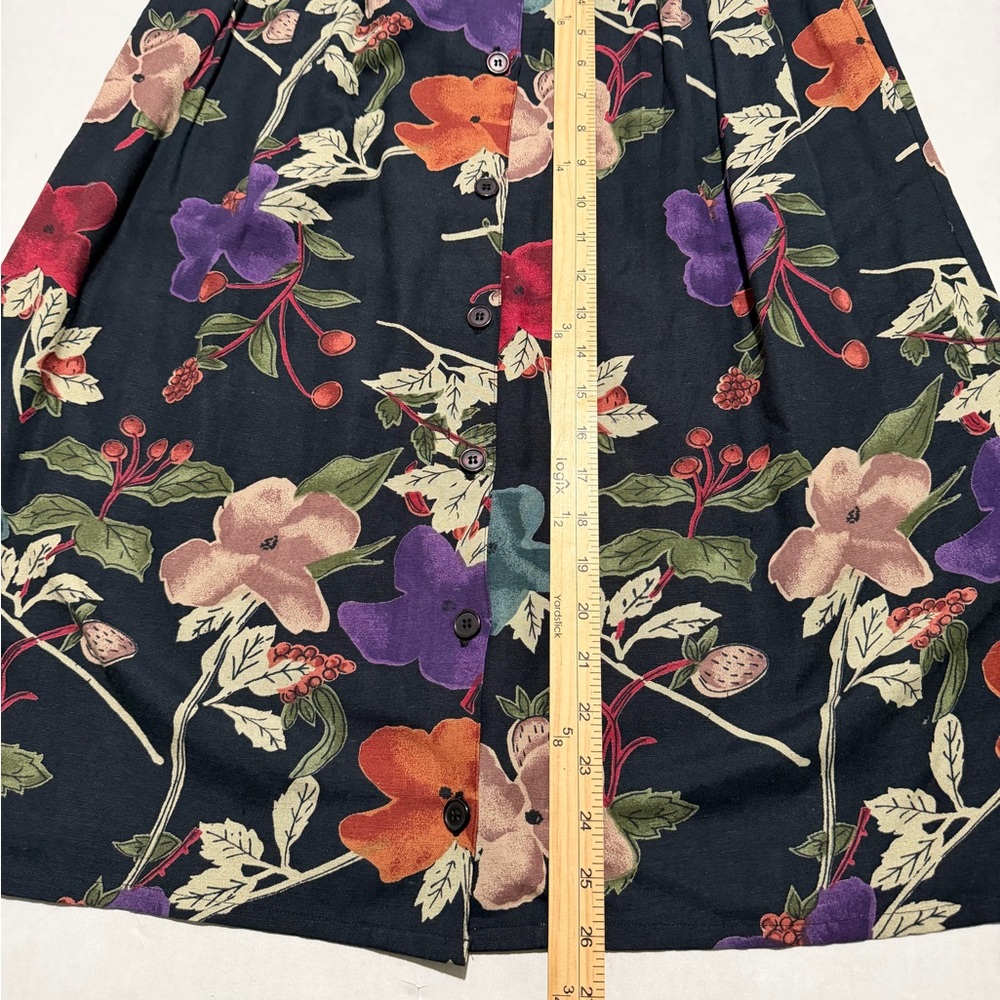 vintage item eyes brand black‎ floral aop button up skirt, women's medium #1414 - Picture 3 of 5